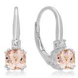1.05 Carat (ctw) 10K White Gold Cushion Cut Morganite & Round Cut White Diamond Ladies Dangling Drop Earrings 1 CT