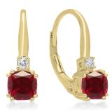 1.05 Carat (ctw) 14K Yellow Gold Cushion Cut Ruby & Round Cut White Diamond Ladies Dangling Drop Earrings 1 CT