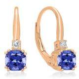 1.05 Carat (ctw) 10K Rose Gold Cushion Cut Tanzanite & Round Cut White Diamond Ladies Dangling Drop Earrings 1 CT