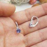 1.05 Carat (ctw) 14K White Gold Cushion Cut Tanzanite & Round Cut White Diamond Ladies Dangling Drop Earrings 1 CT