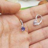 1.05 Carat (ctw) 14K White Gold Cushion Cut Tanzanite & Round Cut White Diamond Ladies Dangling Drop Earrings 1 CT
