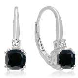 1.05 Carat (ctw) 14K White Gold Cushion Cut Black Diamond & Round Cut White Diamond Ladies Dangling Drop Earrings 1 CT