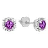 0.45 Carat (ctw) 14K White Gold Round Cut Amethyst & White Diamond Ladies Halo Style Stud Earrings 1/2 CT