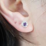 0.45 Carat (ctw) 14K White Gold Round Cut Amethyst & White Diamond Ladies Halo Style Stud Earrings 1/2 CT