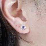0.45 Carat (ctw) 14K White Gold Round Cut Amethyst & White Diamond Ladies Halo Style Stud Earrings 1/2 CT