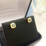 0.45 Carat (ctw) 10K Yellow Gold Round Cut Blue & White Diamond Ladies Halo Style Stud Earrings 1/2 CT