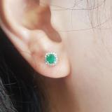 0.45 Carat (ctw) 10K White Gold Round Cut Emerald & White Diamond Ladies Halo Style Stud Earrings 1/2 CT