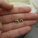 0.45 Carat (ctw) 10K Yellow Gold Round Cut Emerald & White Diamond Ladies Halo Style Stud Earrings 1/2 CT
