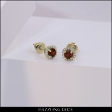 0.45 Carat (ctw) 10K Yellow Gold Round Cut Garnet & White Diamond Ladies Halo Style Stud Earrings 1/2 CT
