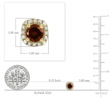 0.45 Carat (ctw) 10K Yellow Gold Round Cut Garnet & White Diamond Ladies Halo Style Stud Earrings 1/2 CT