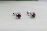 0.45 Carat (ctw) 14K White Gold Round Cut Garnet & White Diamond Ladies Halo Style Stud Earrings 1/2 CT