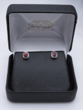 0.45 Carat (ctw) 14K White Gold Round Cut Garnet & White Diamond Ladies Halo Style Stud Earrings 1/2 CT