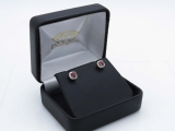 0.45 Carat (ctw) 14K White Gold Round Cut Garnet & White Diamond Ladies Halo Style Stud Earrings 1/2 CT