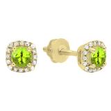 0.45 Carat (ctw) 10K Yellow Gold Round Cut Peridot & White Diamond Ladies Halo Style Stud Earrings 1/2 CT