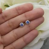 0.45 Carat (ctw) 10K White Gold Round Cut Tanzanite & White Diamond Ladies Halo Style Stud Earrings 1/2 CT