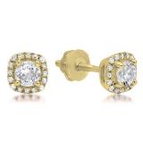0.45 Carat (ctw) 14K Yellow Gold Round Cut White Diamond Ladies Halo Style Stud Earrings 1/2 CT