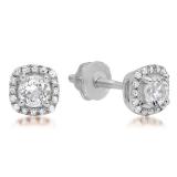 0.45 Carat (ctw) 18K White Gold Round Cut White Diamond Ladies Halo Style Stud Earrings 1/2 CT
