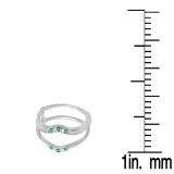 0.10 Carat (ctw) 14K White Gold Round Emerald & White Diamond Ladies Anniversary Wedding Band Guard Double Ring 1/10 CT