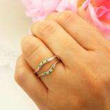 0.10 Carat (ctw) 14K White Gold Round Emerald & White Diamond Ladies Anniversary Wedding Band Guard Double Ring 1/10 CT
