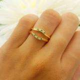 0.10 Carat (ctw) 14K Yellow Gold Round Emerald & White Diamond Ladies Anniversary Wedding Band Guard Double Ring 1/10 CT