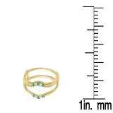 0.10 Carat (ctw) 14K Yellow Gold Round Emerald & White Diamond Ladies Anniversary Wedding Band Guard Double Ring 1/10 CT