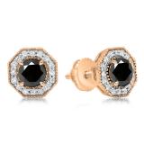 1.50 Carat (ctw) 10K Rose Gold Round Cut Black & White Diamond Ladies Halo Style Stud Earrings 1 1/2 CT