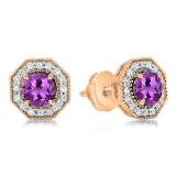 1.50 Carat (ctw) 14K Rose Gold Round Cut Amethyst & White Diamond Ladies Halo Style Stud Earrings 1 1/2 CT