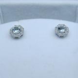 1.50 Carat (ctw) 10K White Gold Round Cut Aquamarine & White Diamond Ladies Halo Style Stud Earrings 1 1/2 CT