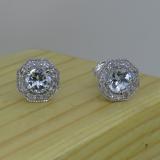 1.50 Carat (ctw) 10K White Gold Round Cut Aquamarine & White Diamond Ladies Halo Style Stud Earrings 1 1/2 CT