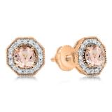 1.50 Carat (ctw) 10K Rose Gold Round Cut Morganite & White Diamond Ladies Halo Style Stud Earrings 1 1/2 CT