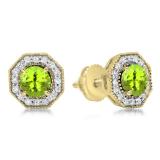 1.50 Carat (ctw) 10K Yellow Gold Round Cut Peridot & White Diamond Ladies Halo Style Stud Earrings 1 1/2 CT