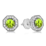 1.50 Carat (ctw) 14K White Gold Round Cut Peridot & White Diamond Ladies Halo Style Stud Earrings 1 1/2 CT
