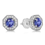 1.50 Carat (ctw) 14K White Gold Round Cut Tanzanite & White Diamond Ladies Halo Style Stud Earrings 1 1/2 CT