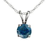 0.75 Carat (ctw) 14K White Gold Round Blue Diamond Ladies Solitaire Pendant 3/4 CT
