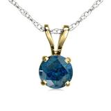 0.75 Carat (ctw) 14K Yellow Gold Round Blue Diamond Ladies Solitaire Pendant 3/4 CT