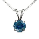 1.00 Carat (ctw) 14K White Gold Round Blue Diamond Ladies Solitaire Pendant 1 CT