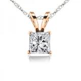 0.25 Carat (ctw) 10K Rose Gold Princess Cut White Diamond Ladies Solitaire Pendant 1/4 CT