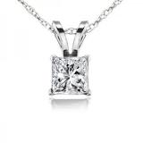 0.25 Carat (ctw) 10K White Gold Princess Cut White Diamond Ladies Solitaire Pendant 1/4 CT