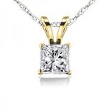 0.25 Carat (ctw) 10K Yellow Gold Princess Cut White Diamond Ladies Solitaire Pendant 1/4 CT
