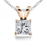 0.50 Carat (ctw) 10K Rose Gold Princess Cut White Diamond Ladies Solitaire Pendant 1/2 CT