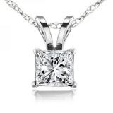 0.74 Carat (ctw) 10K White Gold Princess Cut White Diamond Ladies Solitaire Pendant 3/4 CT