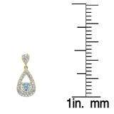 1.50 Carat (ctw) 10K Yellow Gold Round Cut Aquamarine & White Diamond Ladies Dangling Drop Earrings 1 1/2 CT