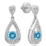 1.50 Carat (ctw) 14K White Gold Round Cut Blue Topaz & White Diamond Ladies Dangling Drop Earrings 1 1/2 CT