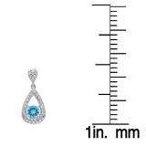 1.50 Carat (ctw) 14K White Gold Round Cut Blue Topaz & White Diamond Ladies Dangling Drop Earrings 1 1/2 CT