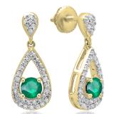 1.50 Carat (ctw) 10K Yellow Gold Round Cut Emerald & White Diamond Ladies Dangling Drop Earrings 1 1/2 CT