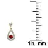 1.50 Carat (ctw) 10K Yellow Gold Round Cut Garnet & White Diamond Ladies Dangling Drop Earrings 1 1/2 CT