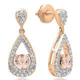 1.50 Carat (ctw) 14K Rose Gold Round Cut Morganite & White Diamond Ladies Dangling Drop Earrings 1 1/2 CT