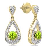 1.50 Carat (ctw) 14K Yellow Gold Round Cut Peridot & White Diamond Ladies Dangling Drop Earrings 1 1/2 CT