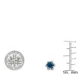 1.95 Carat (ctw) 10K White Gold Round Cut Blue & White Diamond Ladies Flower Shape Cluster Fashion Stud Earrings 2 CT