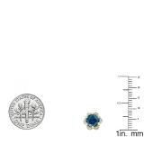 1.95 Carat (ctw) 10K Yellow Gold Round Cut Blue & White Diamond Ladies Flower Shape Cluster Fashion Stud Earrings 2 CT
